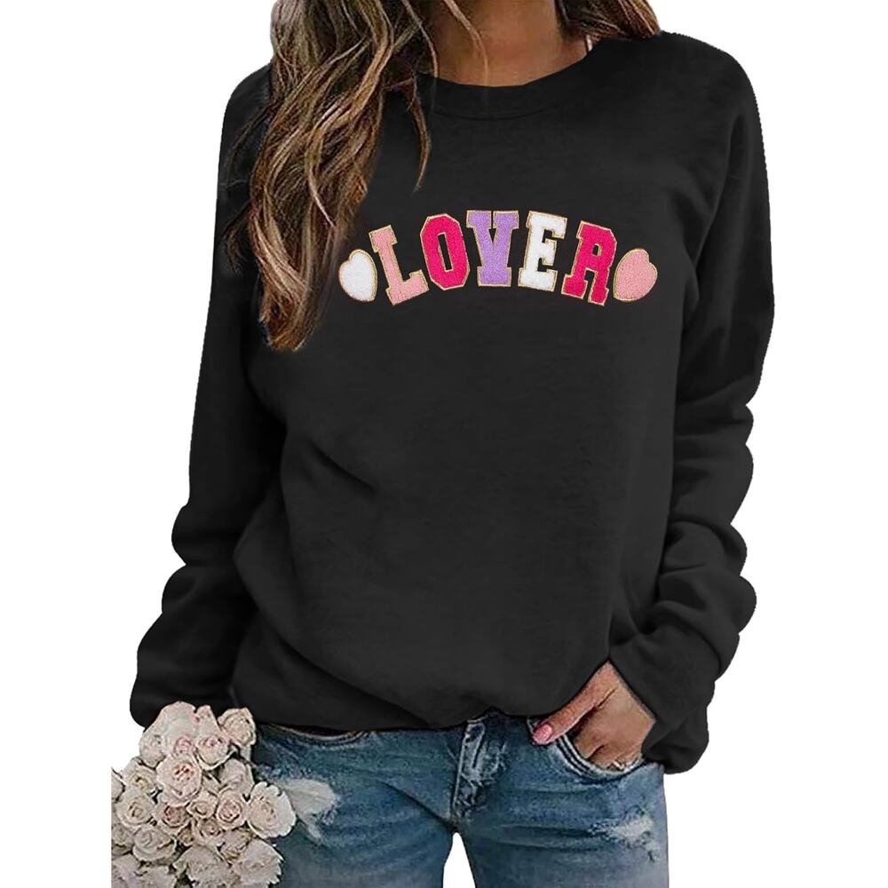 New In Package! Womens XL Cotton Blend Lover Graphic Sweatshirt in Black